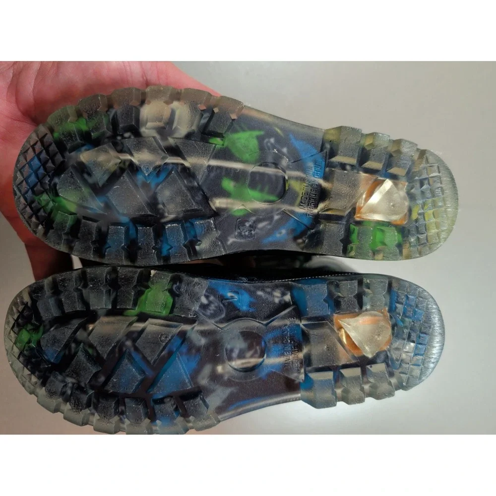 Kids Dinosaur Print Rubber Rain Boots Blue Green Waterproof Pull On Size 7